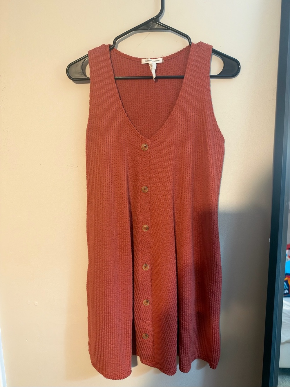 Caution To The Wind Sleeveless Button-Front Dress in Rust